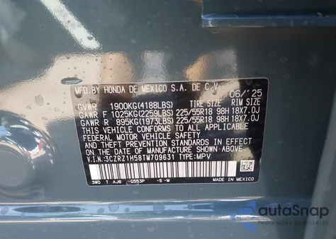 2026 Honda Hr-V 2Wd Sport z USA, uszkodzony, nr VIN 3CZRZ1H58TM709631